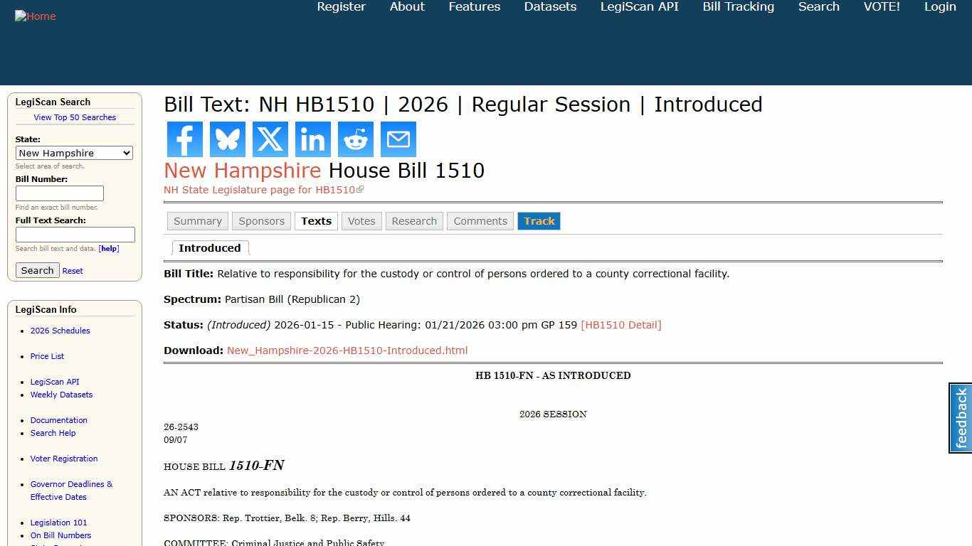 Bill Text: NH HB1510 2026 Regular Session Introduced LegiScan